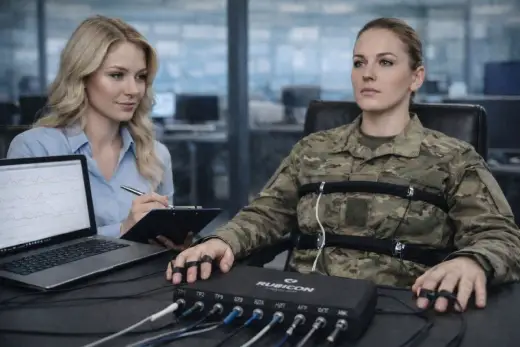 Поліграфолог контролює процес перевірки на детекторі брехні